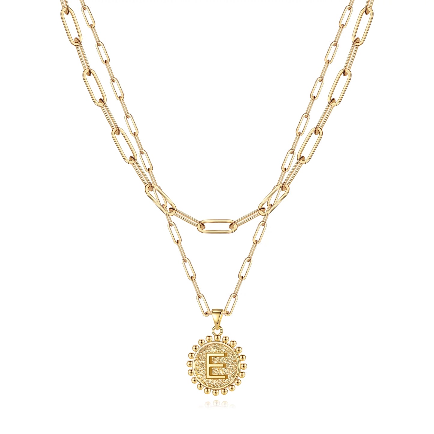 TINGN Gold Initial Necklaces for Women Girls 14K Gold Plated Dainty Layering Paperclip Link Chain Necklace Coin Initial Layered Gold Necklaces for Women