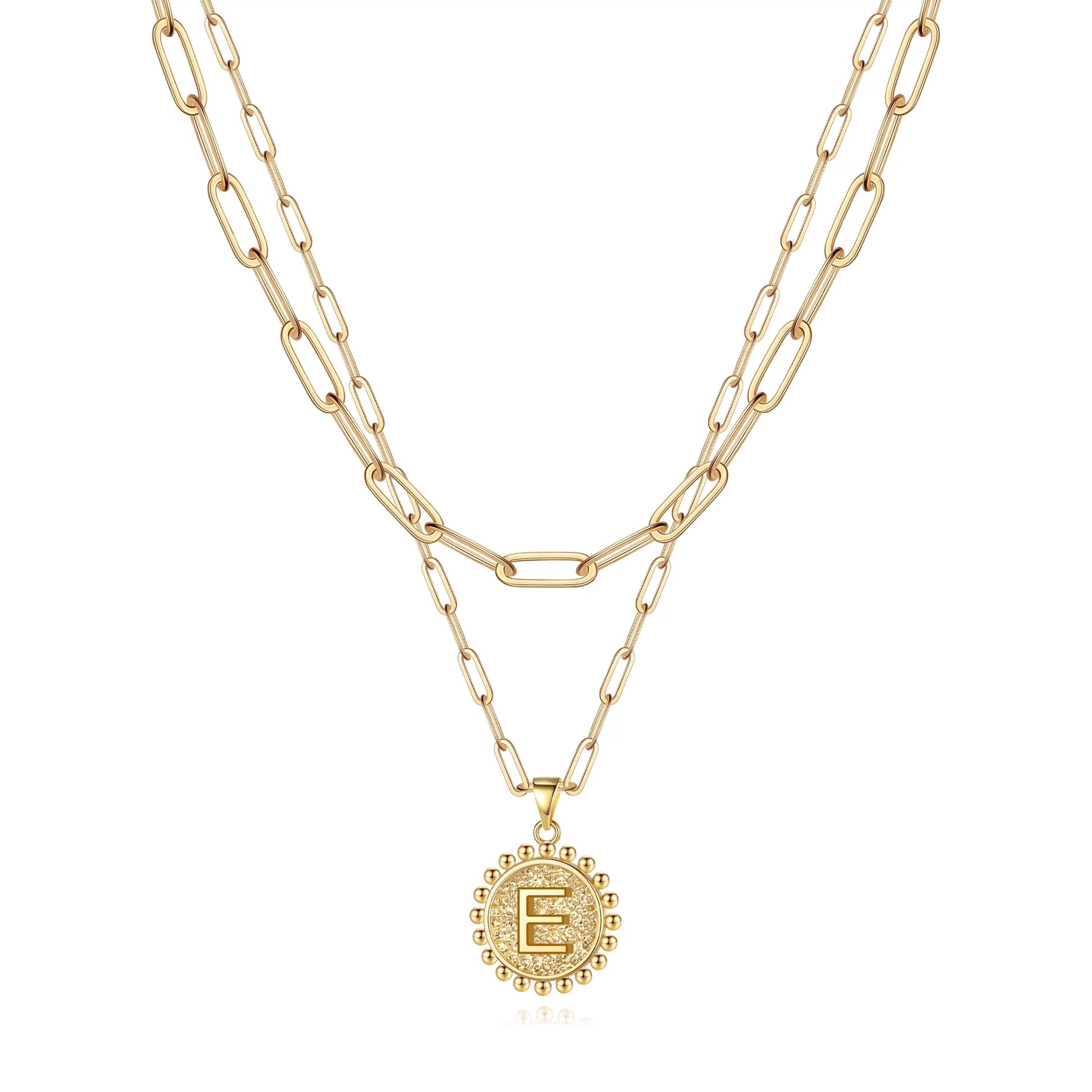 TINGN Gold Initial Necklaces for Women Girls 14K Gold Plated Dainty Layering Paperclip Link Chain Necklace Coin Initial Layered Gold Necklaces for Women